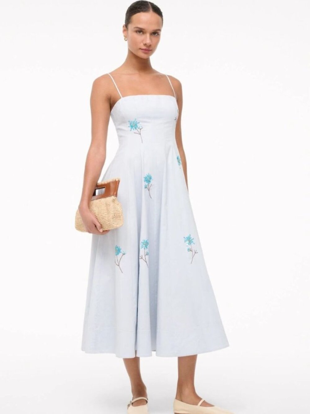 Staud Wylie Light Blue Embellished Poplin Midi Dress 0 - Picture 4 of 16